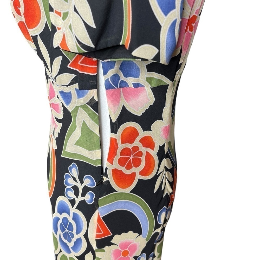 Spencer Jeremy Silk A-line Midi Dress Floral Geometric Print Size 4 - Picture 4 of 9